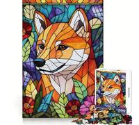 Stained Glass Shiba Inu Jigsaw Puzzles for Adults 1000 Piece Smart Reason Toy Family Bond Smooth Edge Art Display 38x52cm