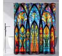 Stained Glass Shower Curtain Medieval European Chruch Cathedral Window Shower Curtains for Bathroom Decor 72x84Inch Washable Polyester Colourful Glass Art Bath Curtain Set with 12HooksYLOKPA1306