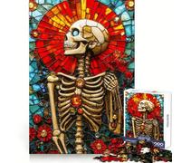 Stained Glass Skeleton Adults Puzzles 1000 Piece Jigsaws Mind Exercise Toy Relaxed Mind Design Assembly Santa Wish Gift 38x26cm