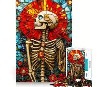 Stained Glass Skeleton Jigsaw Puzzles for Teenagers 1000 Piece Mind Skill Toy Simple Fun Design Assembly Memorable Gift 38x52cm