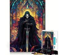 Stained Glass Skeleton Knight 1000 Piece Jigsaw Puzzles for Adults Jigsaw Strong Logic Toy Group Play Clear Edge Perfect Present 50x75cm