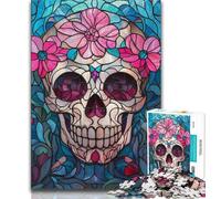Stained Glass Skull Jigsaw Puzzles for Adults Teenagers Jigsaws Puzzle,Toys Educational Games Stress Relieving Suitable for Desktop Decoration 50x75cm