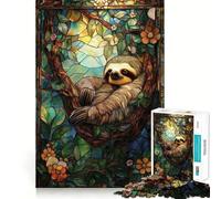 Stained Glass Sloth 1000 Piece Jigsaw Puzzle for Adults Brain Challenge Toy Group Play Clear Cut Lovely Present 38x52cm