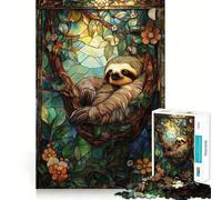 Stained Glass Sloth Jigsaw 1000 Pieces for Teenagers Mind Exercise Toy Relaxing Fun Design Assembly Perfect Present 50x75cm