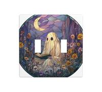 Stained Glass Small Ghost Reading Double Gang Toggle Light Cover Wall Plate Switch Decor Standard Size - 11.4x11.4cm
