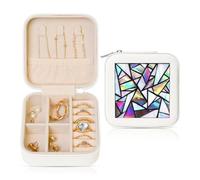 Stained Glass Small Jewellery Box Rainbow Geometry PU Leather Travel Jewellery Organizer for Women Girls Storage Case for Rings Earrings Necklaces Bracelets