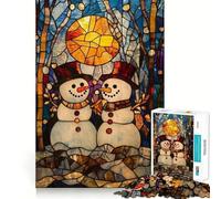 Stained Glass Snowman 1000 Pieces Jigsaw Puzzles for Teenagers Boost Memory Stress Release Premium Cut Cherished Gift 38x52cm
