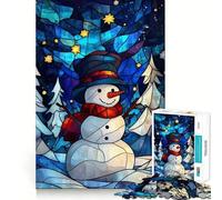 Stained Glass Snowman 1000 Pieces Jigsaw Puzzles for Teenagers Mind Skill Toy Leisure Fun Design Assembly Elegant Gift 38x52cm