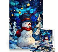 Stained Glass Snowman Adults Puzzles 1000 Piece Jigsaws Reason Skill Toy Slow Enjoy Exact Cut Art Collection Piece 38x26cm