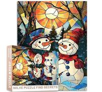 Stained Glass Snowman Family Christmas Puzzle 1000 Pieces Vibrant Winter Wonderland with Snowflakes Trees Colorful DIY Puzzles for Home Decoration Gifts Family Puzzle Perfect for Game Nights