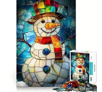 Stained Glass Snowman Jigsaw Puzzles 1000 Pieces for Adults Boost Recall Relax Mind Accurate Edge Santa Wish List 38x52cm
