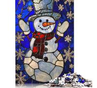 Stained Glass Snowman Jigsaw Puzzles 500 Pieces for Adults | Puzzles | 500 Piece Puzzle Educational Games Home Decoration Puzzle 500pcs (52x38cm)