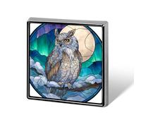 Stained Glass Snowy Owl Unisex Brooches & Pins Square Lightweight Lapel Badge Jewelry for Clothing Shawl Hat