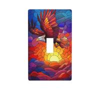 Stained Glass Soaring Eagle Sunset Light Switch Cover Decorative Single Toggle 1 Gang Wall Plate for Kitchen Farmhouse Bedroom Bathroom Art Decor