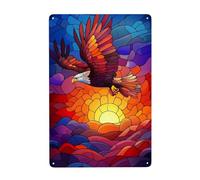 Stained Glass Soaring Eagle Sunset Metal Signs Tin Wall Art Decor For Bathroom Toilet Washroom Farmhouse Restroom Yard 20x30 Cm