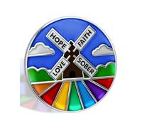 Stained Glass Sobriety Coin | Hope Windmill AA Medallion with Light-Through Design - Celebrating Alcohol-Free Living and Addiction Recovery - Non Religious Sobriety Gift for Men & Women