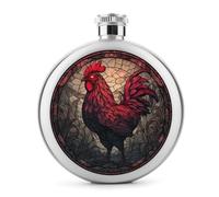 Stained Glass Spooky Chicken Stainless Steel Hip Flask for Liquor, Round Pocket Portable Wine Flask for Drink 5 Oz