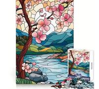 Stained Glass Spring Landscape Jigsaw Puzzle 1000 Piece for Teenagers Brain Stimulation Happy Idle Time Premium Cut (38x52cm)