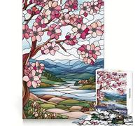 Stained Glass Spring Landscape Jigsaw Puzzles 1000 Piece for Adults Thinking Skill Relaxed Leisure Neat Edges Perfect Xmas (50x75cm)