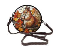 Stained Glass Squirrel Hoarding Food Women Round Crossbody Bags Leather Sling Bag Purse