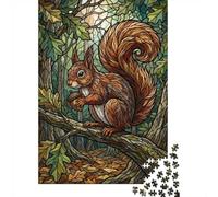 Stained Glass Squirrel with Acorn 1000-Piece Jigsaw Puzzle for Adults, 38x26cm/1000pcs, White Cardboard, Relaxing Indoor Activity And Evening Downtime