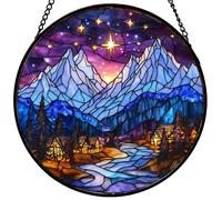 Stained Glass Starry City Suncatcher - 7.87 Inch Hand Painted Window Hanging with Chain, Stained Glass Floral Wall Decor for Family Friends - Gift for Mom, Grandma, Wife, Best Friend