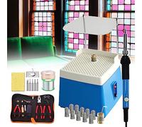 Stained Glass Starter Kit, Professional Start Up Set With Glass Grinder Machine, Glass Cutter Tool Kit with 5/8'' & 1'' Grinder Bits, Soldering Iron Kit Copper Foil Tape Solder Wire Finger Sleeve
