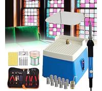 Stained Glass Starter Kit, Professional Start Up Set with Glass Grinder Machine, Glass Cutter Tool Kit with 5/8in & 1in Grinder Bits, Soldering Iron Kit Copper Foil Tape Solder Wire Finger Blue