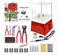 Stained Glass Starter Kit, Professional Start up Set,with Glass Grinder Machine Glass Cutter Tool Kit Soldering Iron Kit Copper Foil Tape Solder Wire Finger Sleeve Red