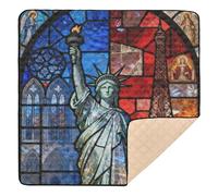 Stained Glass Statue of Liberty & Eiffel Tower Soft Thick Baby Play Mat for Floor Lightweight Activity Entertainment Mat for Babies Infants Toddlers, 50'' x 50''