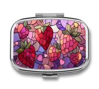 Stained Glass Strawberries in Light Pink Red Pill Box 2 Compartment Portable Medicine Pill Case Travel Pill Organizer for Pocket Purse