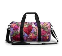 Stained Glass Strawberries in Light Pink Red Travel Gym Bag for Women Men Cylindrical Duffle Bag Sport Workout Bag with Shoulder Strap