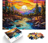 Stained Glass StreamJigsaw Puzzles for teenagers 1000 Piece Staycation Kill time Every Piece is Unique - Challenging Family Fun Game 38x26cm