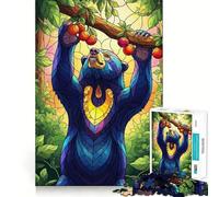 Stained Glass Style Bear Reaching Fruit 1000 Piece Jigsaw Puzzles for Adults Teenagers Brain Game Mind Calm Exact Cut 38x52cm