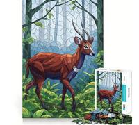 Stained Glass Style Deer in Forest 1000 Pieces Jigsaw Puzzles for Teenagers Mind Skill Toy Leisure Fun Design Assembly Elegant Gift 38x52cm