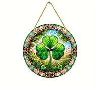 Stained Glass Style Four Leaf Shamrock Suncatcher Measuring 20cm with Hanging Loop for Window Balcony or Garden Display During St Patrick's Day and Spring Season