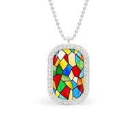 Stained Glass Style Geometric Shapes Rectangle Pendant Necklace Silver Women Jewelry Alloy Keychain Tag Jewelry