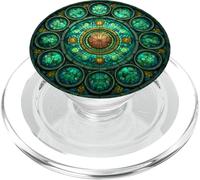 Stained Glass Style Green Floral Mandala Bohemian Aesthetic PopSockets PopGrip for MagSafe