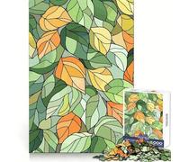 Stained Glass Style Leaf Pattern 1000 Piece Jigsaw Puzzles for Adults Mind Exercise Toy Casual Fun Precision Cut Artistic Gift 38x52cm