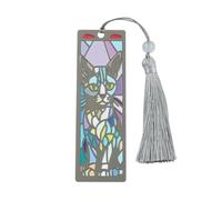 Stained-Glass-Style Metal Bookmark with Soft Tassel, Window-Grid Art Page Marker, Elegant Book-Accessory, Literary-Themed Gift Choice for Readers Students Book-Lovers B