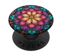 Stained Glass Style Purple Floral Mandala Bohemian Aesthetic PopSockets Adhesive PopGrip