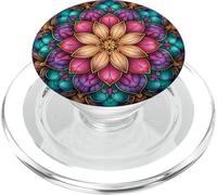 Stained Glass Style Purple Floral Mandala Bohemian Aesthetic PopSockets PopGrip for MagSafe