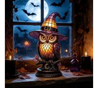 Stained Glass Style Witch Hat Lamp - Handcrafted Acrylic Gothic Accent Lamp