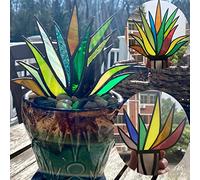 Stained Glass Succulent, 2 Pack Succulent Decor Tequila Agave Aloe Potted Plant Window Sill Decor Stained Glass Agave Plant Painted, Home Decor Decoration Suncatcher Stained Tequila Plants