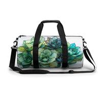 Stained Glass Succulent Bush Travel Gym Bag for Women Men Cylindrical Duffle Bag Sport Workout Bag with Shoulder Strap