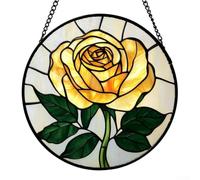 Stained Glass Sun Catcher 20cm Yellow Flower 3D Textured Handcrafted