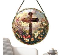Stained Glass Sun Catcher - Religious Wall Art Flower Acrylic Stained Glass - Suspending Window Ornament, Indoor Outdoor Decor, Wall Decor for Nature Lovers