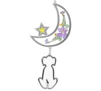 Stained Glass Sun catcher with Glass Dog,Moon Suncatcher Gifts for Mom Pressed Real Flower and Crystal Charm Birthday Gifts for Mother's Day,Indoor、Outdoor Window、Garden Decoration