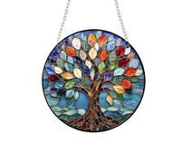 Stained Glass Sun Catcher with Tree of Life, Colorful Suncatcher for Windows, Stained Glass Hanging Ornament with Sunlight Reflections, Garden & Home Window Wall Decoration