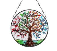 Stained Glass Sun catcher with Tree of Life,Hand-Painted Window Hanging Ornament Suncatcher Gift for Christmas,Easter,Mother's Day,Indoor,Outdoor Window,Garden,Home Decor 8"